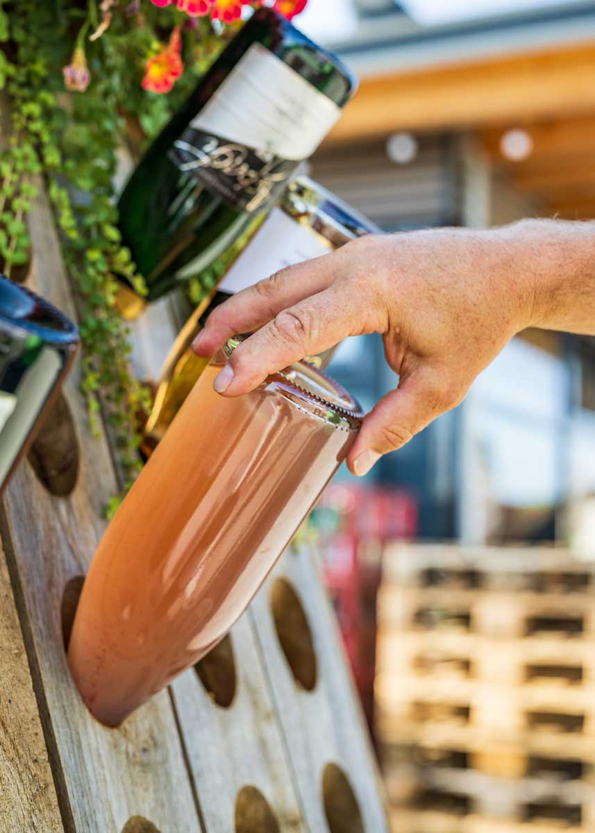 Jeden Tag werden die Flaschen von
Hand um eine Viertelumdrehung gedreht und leicht gerüttelt Foto: Potthoff
