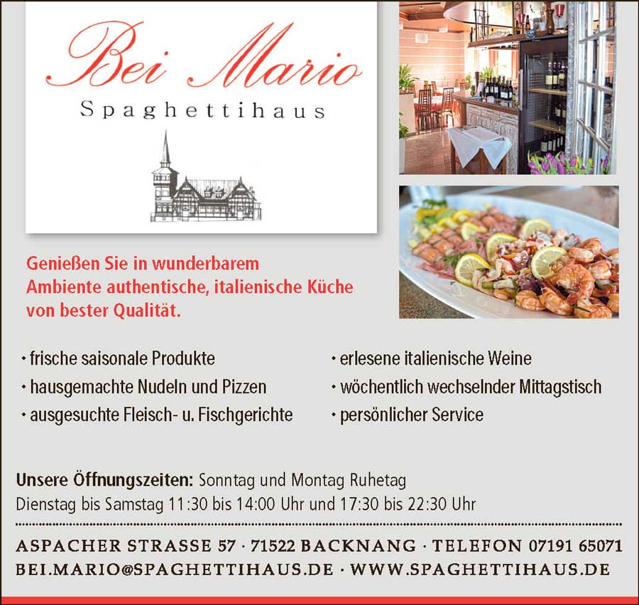 Bei Mario Spaghettihaus - Anzeige
